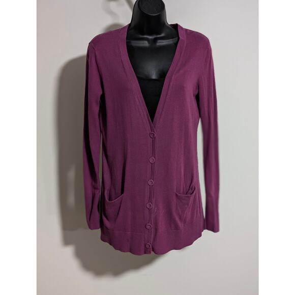 Ann Taylor LOFT Purple Button Down Long Sleeve Cardigan Sweater Medium - Picture 2 of 6